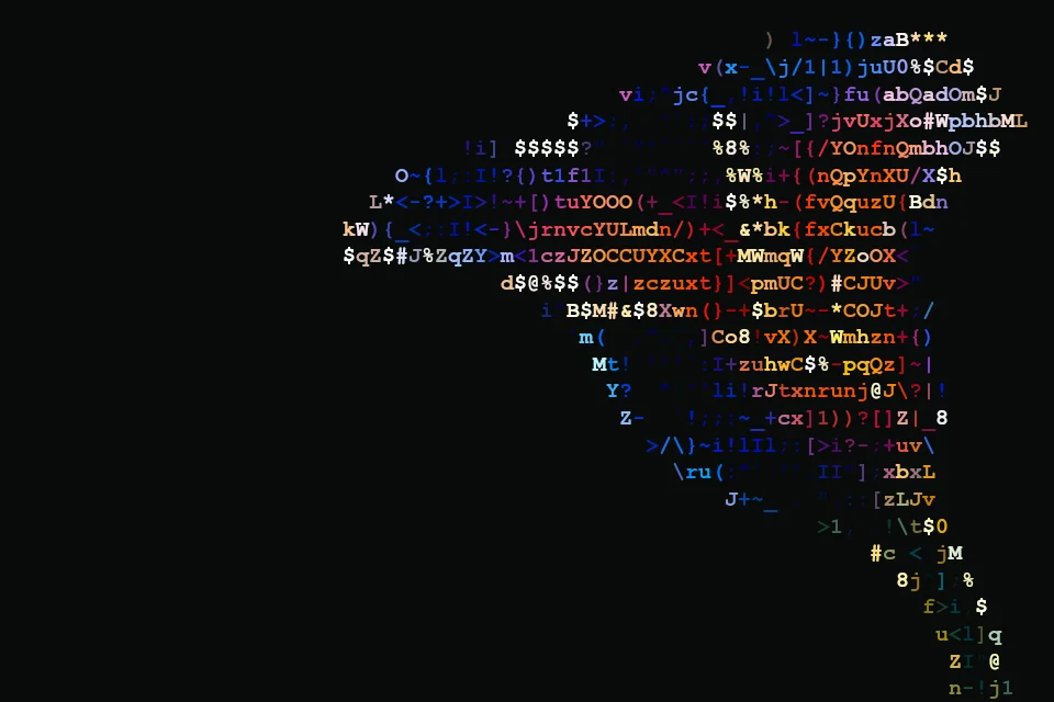 Glass flower rendered as a coarser 80-column color ASCII cover