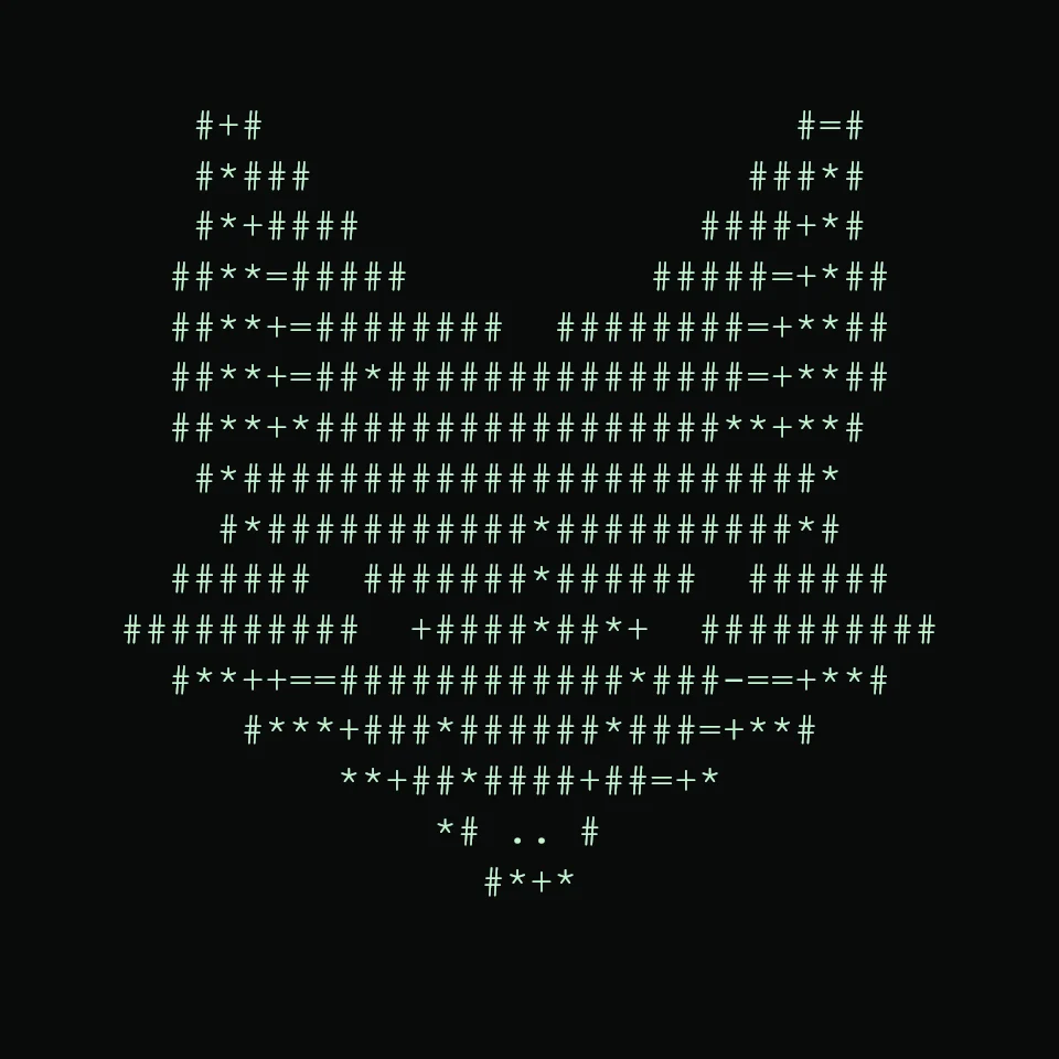 Compact 44-column ASCII fox compared with the 80-column README example