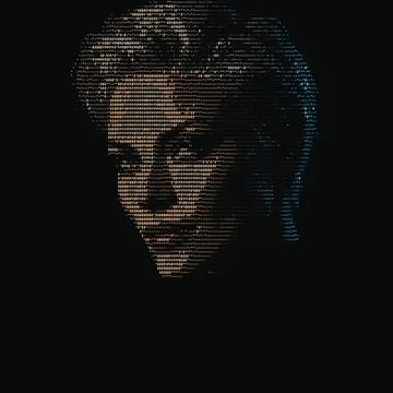 Prism portrait in colored ASCII characters